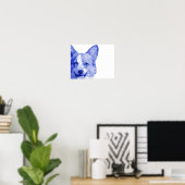 Poster Corgi Low Poly Art en bleu (Bureau à domicile)