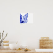 Poster Corgi Low Poly Art en bleu (Cuisine)