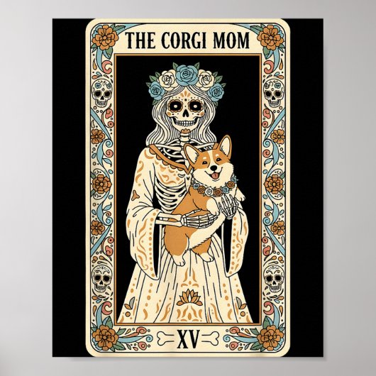 Poster Corgi Mom Tarot Card Skeleton Dog Lover Soky Hallo (Devant)