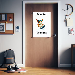 Poster Corgi snowboard fun