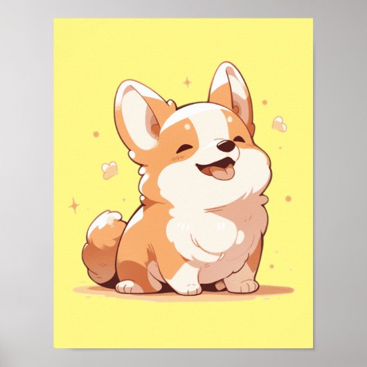 Poster Corgi souriant mignon - (Devant)