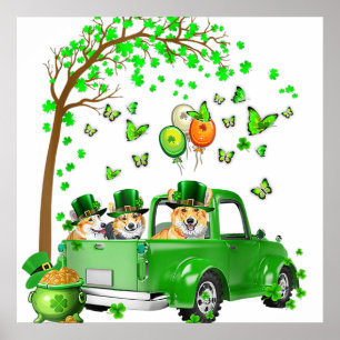 Poster Corgi St Patrick Day Green Truck Under