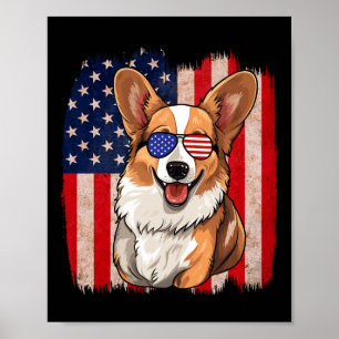 Poster Corgi Sungles Drapeau Américain Usa Patriotique 4e