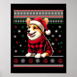 Poster Corgi Ugly Funny Noël Santa Hat Buffalo Plaid