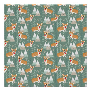 Poster Corgis dans le Motif forestier des montagnes