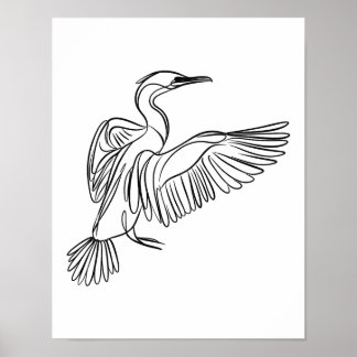 Poster Cormorant Line Art Irish Coastal Wildlife