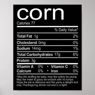 Poster Corn Nutrition Facts Drôle Nourriture Thanksgiving