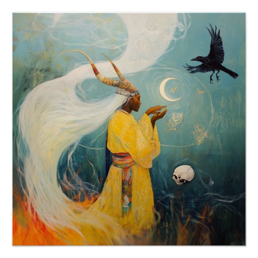 Poster Corned Prestess Moon Witchy AI Art Semi-Gloss (Devant)