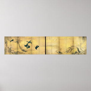 Poster Corneilles vintages et hérons encre et papier