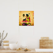 Poster Cornes Abstraites Crâne Chat Cuisine AI Art Matte  (Cuisine)
