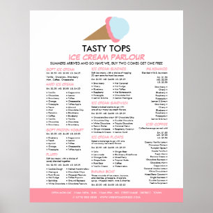 Poster Cornet de glace, menu du salon de glaces