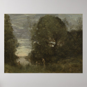 Poster Corot - Baigneurs dans un ruisseau boisé