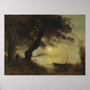 Poster Corot - Le bateau au clair de lune 1871