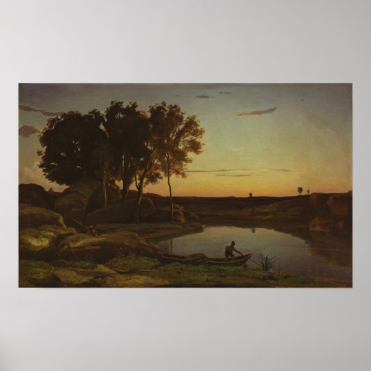 Poster Corot - Paysage Avec Lac Et Bateau (Devant)