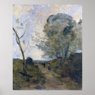 Poster Corot - Paysan d'Arleux menant une vache au pâtura