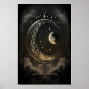 Poster Corps Célestes Lunes Dark Academia, Antique