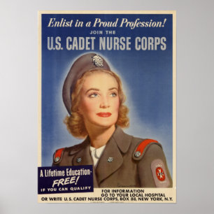 Poster Corps des infirmières et cadets 2ème guerre mondia
