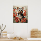 Poster Corte Yorkshire Terrier Botanique Poppies rouges (Cuisine)