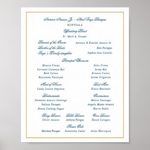 Poster Cortège de mariage élégant bleu marine et or