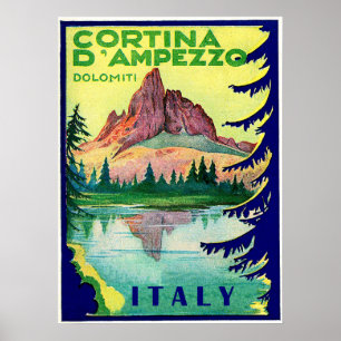 Poster Cortina d'Ampezzo, Alpes de Dolomiti, Italie, cru