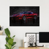 Poster Corvette rouge et noire Z06 (Bureau à domicile)