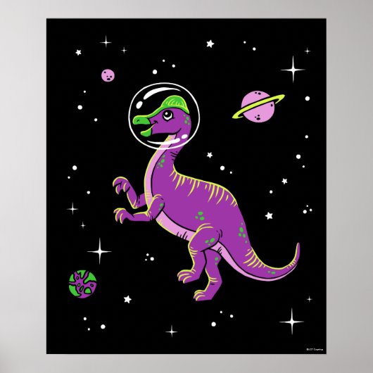 Poster Corythosaurus Violet Et Vert Dinos Dans L'Espace (Devant)