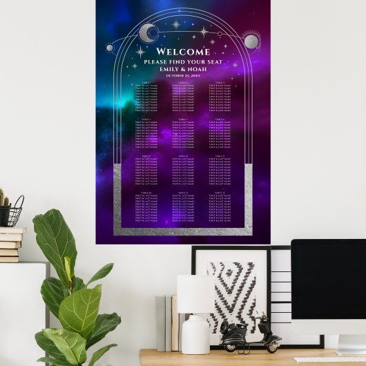 Poster Cosmétique violet Turquoise Argent Sun Moon Stars  (Bureau à domicile)