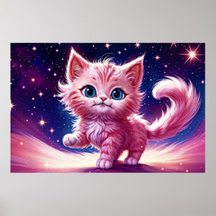 Poster Cosmic animal rose féline chatte style moderne