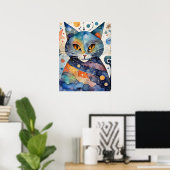 Poster Cosmic Black Cat Art Céleste Chat Magique Esprit (Bureau à domicile)