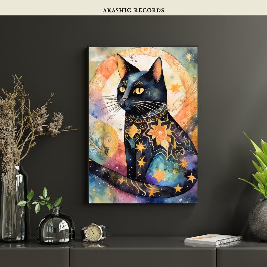 Poster Cosmic Black Cat Art Céleste Chat Magique Esprit