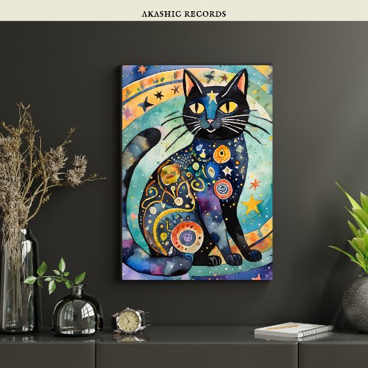 Poster Cosmic Black Cat Art Céleste Chat Magique Esprit
