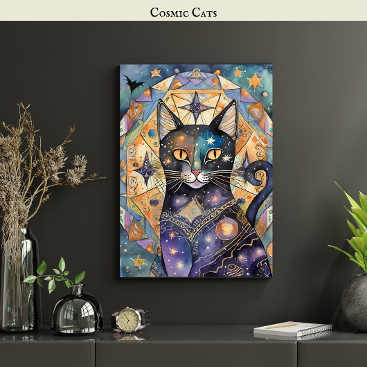 Poster Cosmic Black Cat Art Céleste Chat Magique Esprit