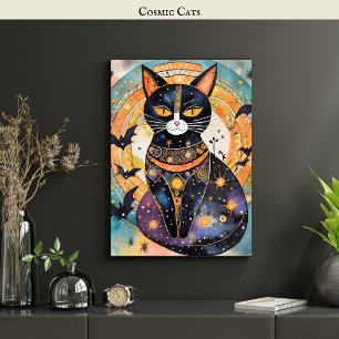 Poster Cosmic Black Cat Art Céleste Chat Magique Esprit