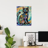 Poster Cosmic Black Cat Art Céleste Chat Magique Esprit (Bureau à domicile)