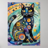 Poster Cosmic Black Cat Art Céleste Chat Magique Esprit (Devant)