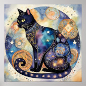 Poster Cosmic Black Cat Art Céleste Chat Magique Esprit (Devant)