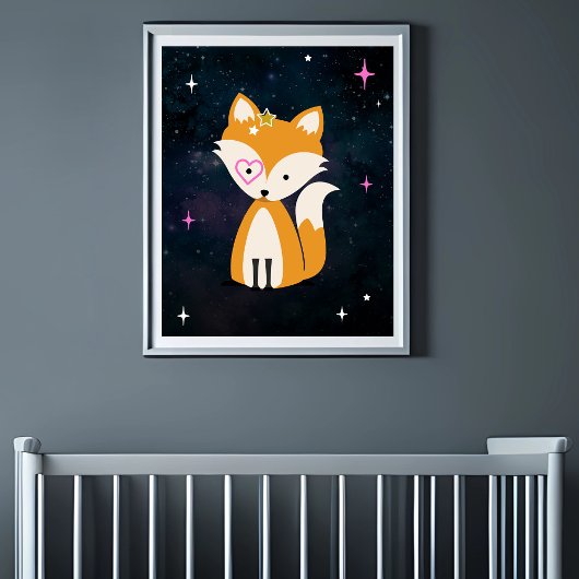 Poster Cosmic Fox Wild One Rose Girl Nursery