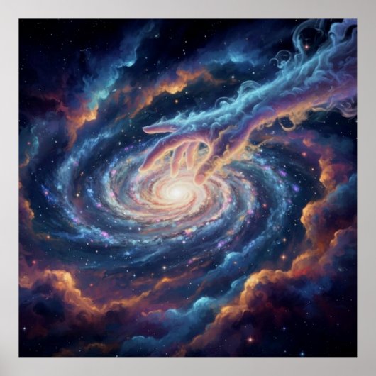 Poster Cosmic Hand of Creation — Surreal Galaxy Art (Devant)