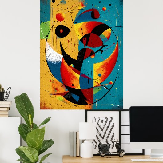 Poster Cosmic Orbit Abstraction in Teal & Tangerine  (Bureau à domicile)