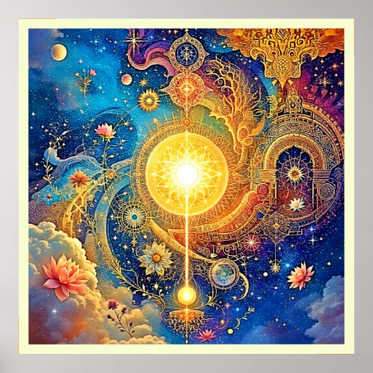 Poster Cosmic Sun Mandala Art (Devant)