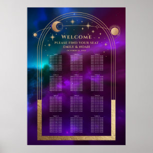 Poster Cosmic violet Turquoise or Sun Moon étoiles Mariag