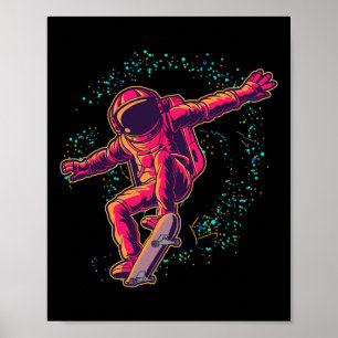 Poster Cosmonaute de skateboard dans l'espace extérieur C