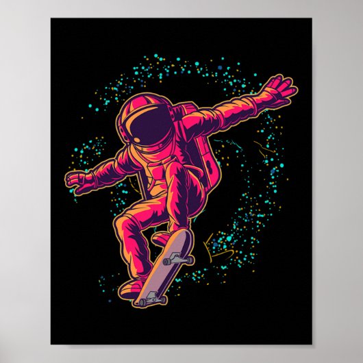 Poster Cosmonaute de skateboard dans l'espace extérieur C (Devant)