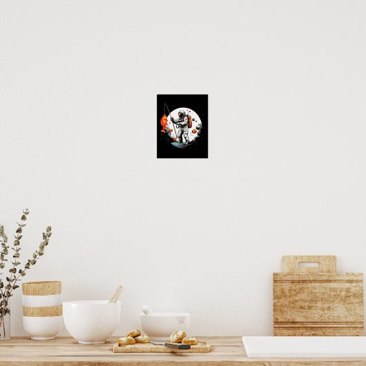 Poster Cosmonaute d'exploration spatiale Pêcheur spatial (Cuisine)