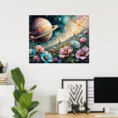 Poster Cosmos Futuriste Fleur et Espace (Bureau à domicile)