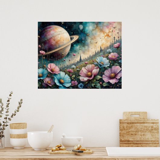 Poster Cosmos Futuriste Fleur et Espace (Cuisine)