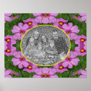 Poster Cosmos Rose Cadre Fleurs Faisées Ajouter Votre Pho