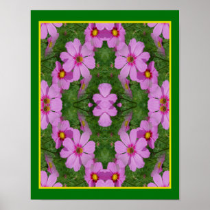 Poster Cosmos rose Fleurs de marguerite miroir Nature Abs
