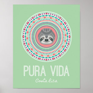 Poster Costa Rica Green Sloth Mandala Art Imprimer