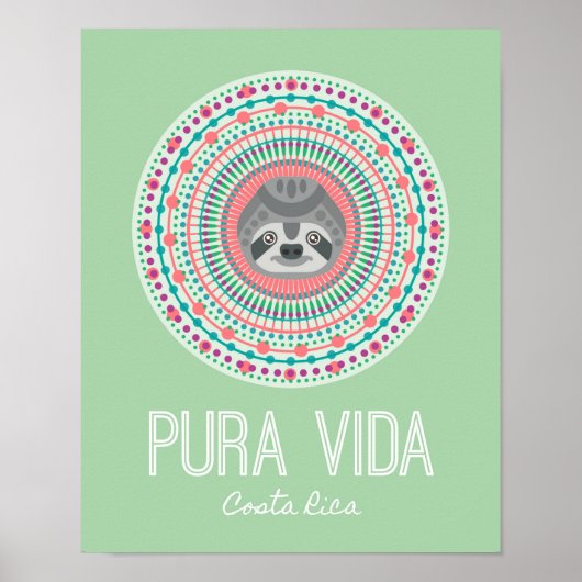 Poster Costa Rica Green Sloth Mandala Art Print (Devant)